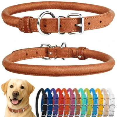Image de CollarDirect Collier de Chien en Cuir roulé, Chiot Rond rembourré Doux, véritable Fait à la Main pour Petit Grand Chat (48 53 cm, Marron texturé)
