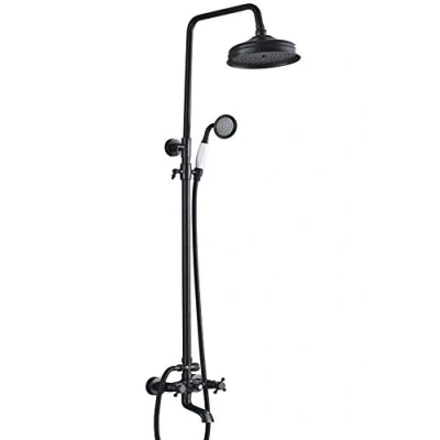 Image de Saeuwtowy Colonne de Douche Style Rétro en Laiton Ensemble Système Douchette à Set Avec Mitigeur Cuivre Pour Salle Bains