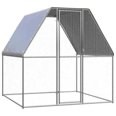 Image de vidaXL Poulaillerr, Cage à Poulet avec Porte Verrouillable, Enclos pour Poules Toit Extérieur, Argenté et Gris 2x2x2 m Acier Galvanisé
