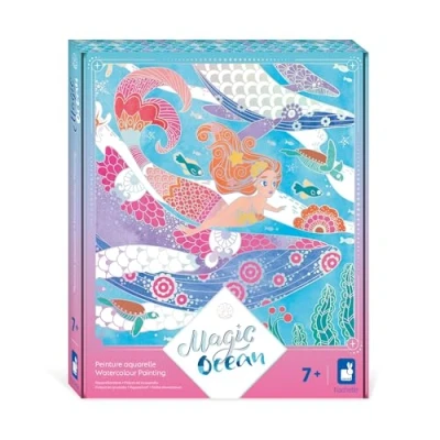 Image de Janod 4 Tableaux aux Traits Argentés Peinture Aquarelle Thème Sirène Magic Ocean Kit Loisir Créatif Enfant Apprentissage Motricité Fine et Concentration Dès 7 Ans J09107