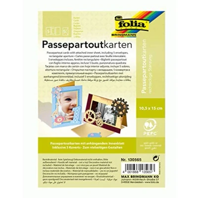 Image de Folia Passe Partout avec perforation rectangulaire, 10,5 x 15 cm, 5 cartes et enveloppes, or Version Allemande
