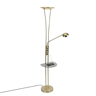 Image de Qazqa sevilla LED Dimmable Lampadaire avec lampe de lecture variateur inclus 1 lumière H 180 cm Doré/Laiton Moderne éclairage intérieur Salon I Chambre