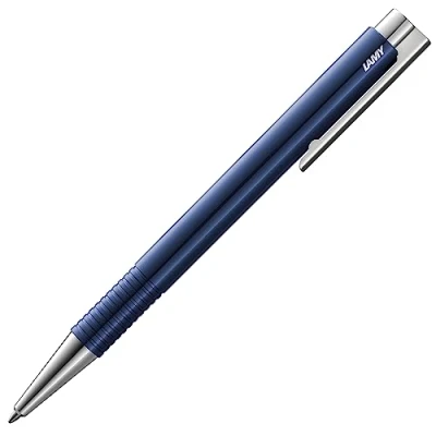 Image de Lamy Stylo à bille logo M+ 204 en plastique incassable de couleur bleue avec pointe chromée et poussoir, recharge grande capacité M 16 Largeur trait bleu