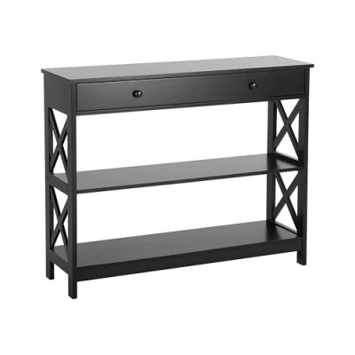 Image de Table Console Noire en MDF avec Tiroir et 2 Etagères de Style Moderne pour Intérieur Scandinave ou Classique Beliani