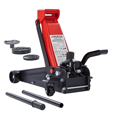 Image de AREBOS 3T Cric hydraulique Hauteur d&#039;encastrement 130 508 mm 2 Supports en Caoutchouc Jack roulettes 360