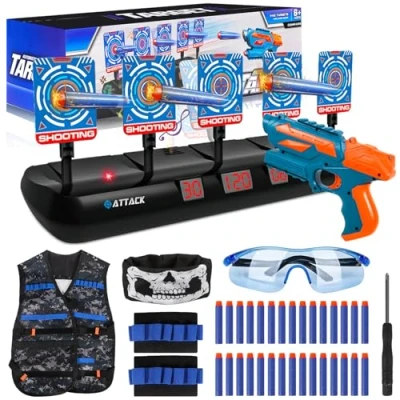 Image de BUOAZR Cible pour Nerf avec 5 Cibles 3 Modes, Pistolet Jouets, Gilet Tactique, 30 Mousse Fléchettes, Jeu Electronique de Tir Effet Lumineux et Sonore, Jouet 3+ an Garçons Filles