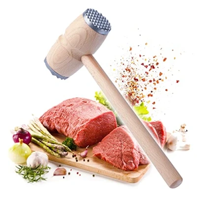 Image de KADAX Attendrisseur à Viande, Marteau Viande avec extrémité en métal, Double Face Maillet Bois, Escalopes Rondes