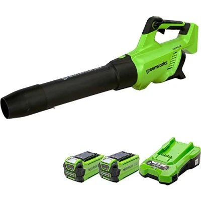 Image de Greenworks GD40ABK2X Souffleur à Batterie Axial de Feuilles SANS Fil avec Régulateur Vitesse, Moteur Balais, 210km/h, 15,6 m3/min, Fonction Turbo, Ni Chargeur 40V, Garantie 3 Ans