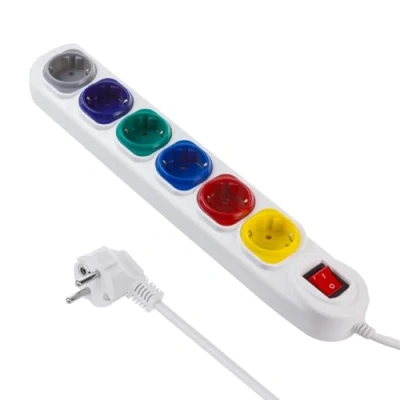 Image de Multiprise Maclean MCE509 W Barrette d&#039;alimentation rallonge 6 prises, avec interrupteur, 250VAC/10A, 1.5m, blanc