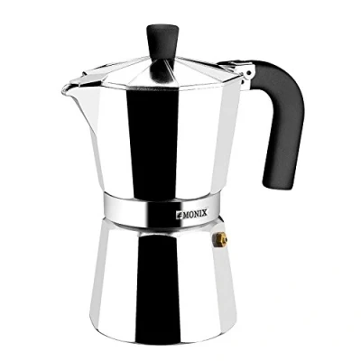 Image de Monix Vitro Expres Cafetière de 3 Tasses, Fabriquée en Aluminium, Compatible Toutes Sources Chaleur Sauf Induction