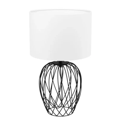 Image de Eglo lampe de chevet Nimlet, table style scandinave pour salon, luminaire design en textile blanc et métal noir avec interrupteur, douille E27