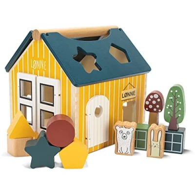 Image de HEJ LØNNE Maison des Formes avec 12 Cubes en Bois Jouet pour Stimuler la Motricité et Coordination Jeux Bebe 1 an Boite a Forme