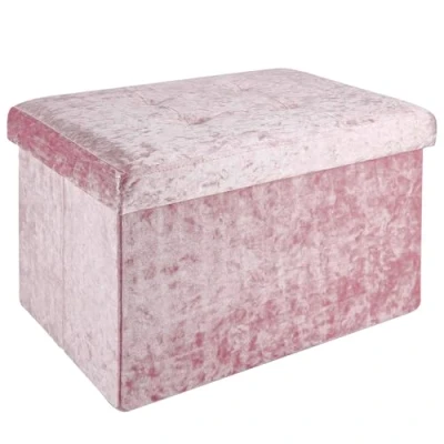 Image de Intirilife Banc Pliable 49x30x30cm en Velours Rose Cube de siège avec Espace Rangement et Couvercle recouvert Sitzcube Repose Pieds Coffre Tabouret