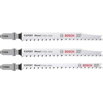 Image de Bosch Accessories Kit de 3x lames Scie sauteuse Expert &#039;Wood 2 Side Clean&#039; (pour Contreplaqué, Panneau d&#039;ameublement en bois massif, Longueur 117 mm, Accessoire sauteuse)
