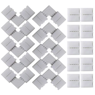 Image de FULARR 20Pcs Professionnel 4 Pin LED Bande Lumière Connecteurs Kit: 10Pcs L Forme Connecteurs, Gapless Connecteurs. 10mm Non Étanche Snap Down Connecteur Blanc