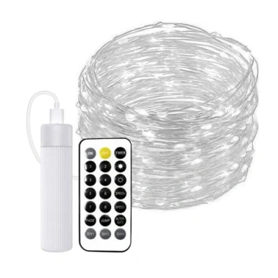 Image de JANDEI Guirlande Lumineuse Micro LED Blanc Froid, 20 mètres, 200 LED, avec Télécommande, Minuterie, Rechargeable par USB (batterie portable 1800MA). Décoration intérieure et extérieure