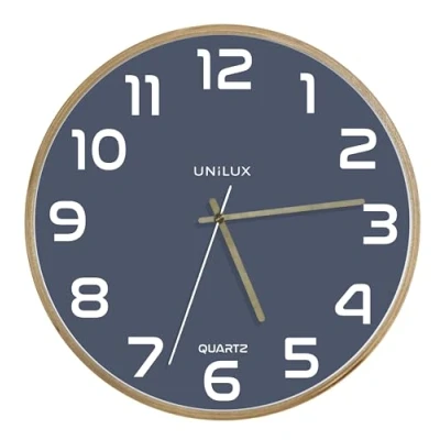 Image de UNILUX BALTIC Horloge Murale Silencieuse, Mouvement à Quartz, Diamètre 31,5 cm, Design Minimaliste Moderne de Bleu et Hêtre