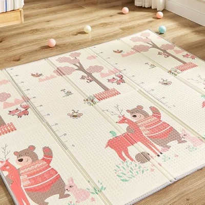 Image de CASABEL Tapis d&#039;Éveil Bébé Évolutif 175x150cm, Pliable et Imperméable avec Motifs Éléphant &amp; Forêt, Doux Coloré, Grande Taille, Trés épais, de Jeu Compact, Rangement Facile