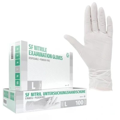 Image de Gants en nitrile Boîte de 100 pièces (L, Blanc) d&#039;examen jetables, sans poudre, latex, non stériles, médicaux, tatouage, gants, à usage unique
