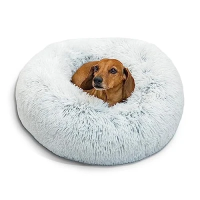 Image de Best Friends by Sheri The Original Calming Donut Coussin pour Chat/Chien Fourrure à Poils Longs/Lavable en Machine Givre 58 x cm S