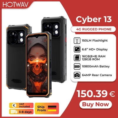 Image de 2024 Hotwav Cyber 13 Smartphone Android 14 8 Go + 128 10800 mAh 16MP 64MP Caméra Camping Light 6.6 HD NFC Téléphones portables noir