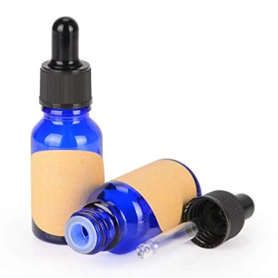 Image de stonylab 15 ml (0,5 oz) 2 Pack Flacon Compte gouttes en Verre, Bleu Verre Vide avec Conique, Bouchon Interne et Étiquette pour Huiles Essentielles Fragrances