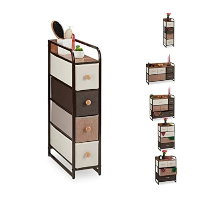 Image de relaxdays Armoires avec tiroirs, 4 à 7 Compartiments, Support, Pliable, Chambre, Commode Nuit, 84,5 x 20 49,5 cm Brun, Acier, Polyester, MDF, E