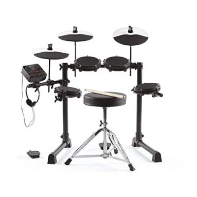 Image de Alesis Debut Kit de batterie électronique pour enfant avec 4 pads en peau maillée, 120 sons, 100 leçons siège, baguettes, clé et casque