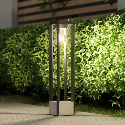 Image de Lucande luminaire extérieur Kalisa à intensité variable (Moderne) en Gris Aluminium (1 lampe,à E27), borne lumineuse, pour socle