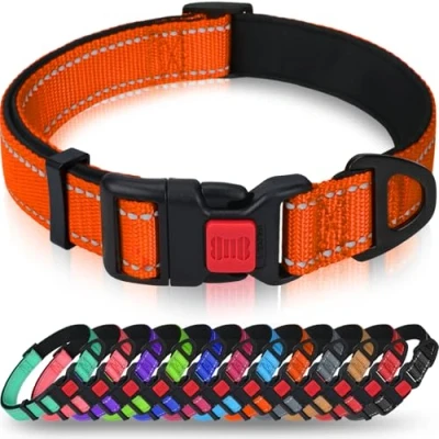Image de Taglory Collier pour Chien, en Nylon Réfléchissant Réglable Classique avec Rembourré Doux Respirant Mesh Petits Chiens, S, Orange