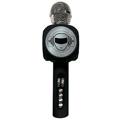 Image de Lexibook MIC260 Microphone sans Fil avec Enceinte et lumières, Bluetooth, Fonction Changement de Voix, Effets Lumineux, Port Micro SD, USB, Noir/Argent, MIC260, M