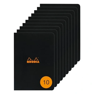 Image de RHODIA 119169Cpack Un lot de 10 Cahiers Piqués Black A4 Ligné 96 pages Papier Clairefontaine Blanc 80 g/m² Couverture en Carte Enduite Souple, Résistante et Imperméable