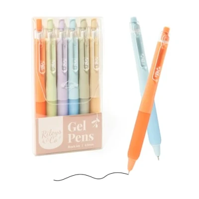 Image de Rileys &amp; Co. Stylos Gel Esthétiques pour l&#039;Écriture, Lot de 6, Noirs, Pointe Fine 0,5 mm, Anti Bavures, Fins, à Prendre des Notes et Journal Intime