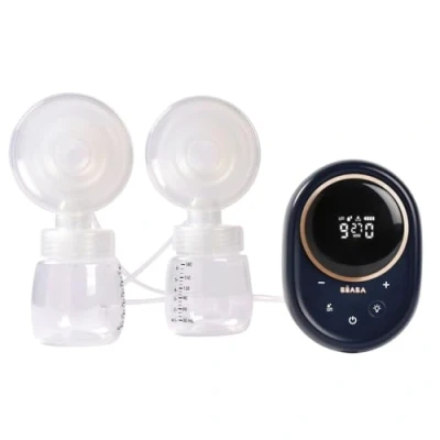 Image de BÉABA, Tire lait electrique Double, Utilisation Semi Allongée, 3 Modes, 9 Niveaux, Silencieux, Grande Contenance 180mL, Veilleuse, Minuterie, Fonction Mémoire, 6 séances, Charge USB C, Night blue