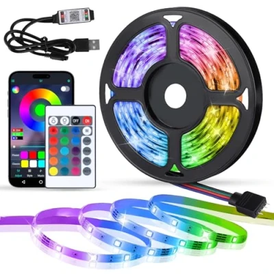 Image de MXTIMWAN Ruban LED 5M,RGB Bande LED,Bandeau LED,Bleutooth LED,Bande USB Multicolore Lumière, Leds pour Chambre les salons, fêtes, festivals, téléviseurs et plus encore