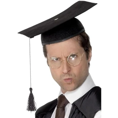 Image de Smiffys Toque universitaire en feutre, noire, avec pompon, Deluxe