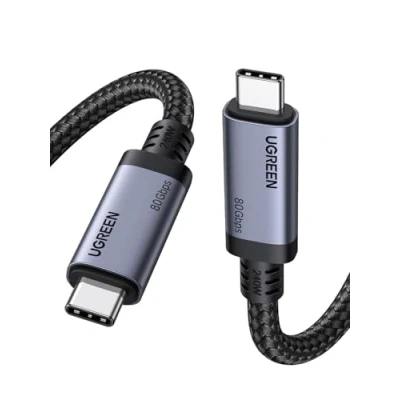 Image de Câble UGREEN USB4 Gen4 80 Gbit/s, transmission de données bidirectionnelle haute vitesse, charge rapide 240 W, compatible USB 3, rétrocompatible, sortie vidéo hautement noir