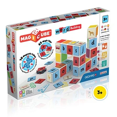 Image de Geomag MagiCube 084 Word Building Constructions Magnétiques et Jeux Educatifs, 16 Cubes + 63 Clips Multicolore