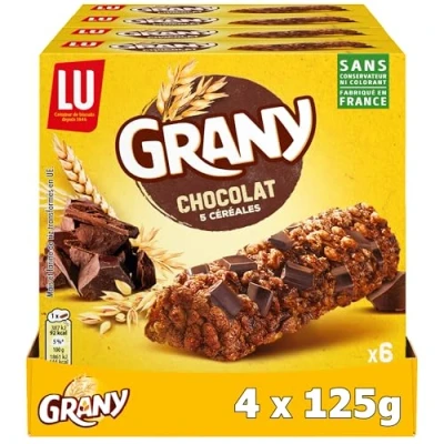 Image de LU GRANY 4 Boîtes de 6 Barres Chocolat 5 Céréales et Lot en Sachets Individuels Format Poche Pratique Fabriqué France 4x125g