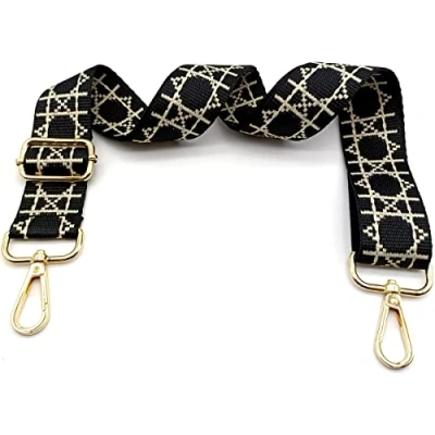 Image de Bandouliere de Rechange Sac Reglable Noir, Sangle a Main Remplacement, Universelles mit Boucle Dore pour Femme à Main, Bandoulière, 25