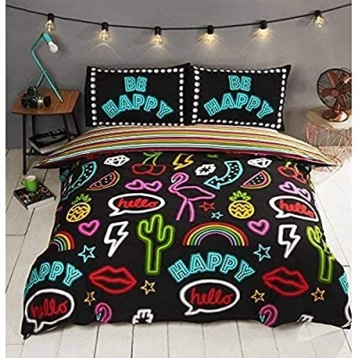 Image de Rapport Funky Neon Parure de lit réversible à Rayures en Polycoton Noir 2 pièces