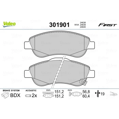 Image de VALEO 301901 Jeu de plaquettes frein FIRST Essieu avant contact signal d&#039;usure inclus sans tôle anti bruit HONDA: CR V 4, 3