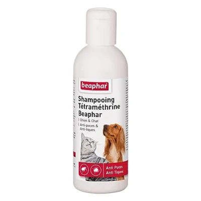 Image de BEAPHAR Shampoing anti puces et tiques pour chien chat À base de Tétraméthrine Élimine les Nettoie protège Convient aux épidermes sensibles 200ml