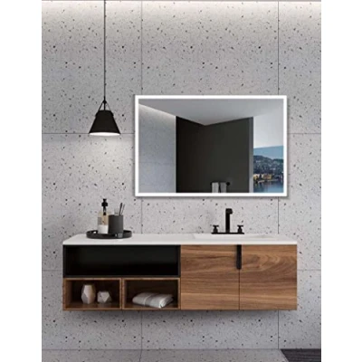 Image de Miroir Salle de Bains Lumineux SUIZA Anti Buée et Triled Tactile On/Off Noir Mat 100x80cm by SANIZÉO
