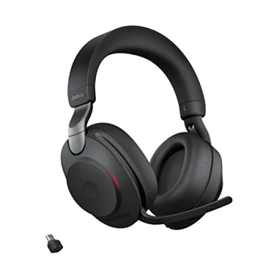 Image de Jabra Evolve2 85 Casque PC Sans Fil Audio certifié UC avec Réduction du Bruit et Batterie Longue Durée Adaptateur Bluetooth USB C Noir