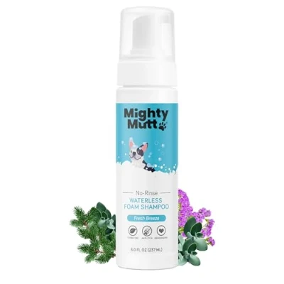 Image de Mighty Mutt Shampooing Hypoallergénique sans Eau pour Chiens Sec Mousse Rinçage Anti Démangeaisons, Apaisant Et Désodorisant 8 Onces