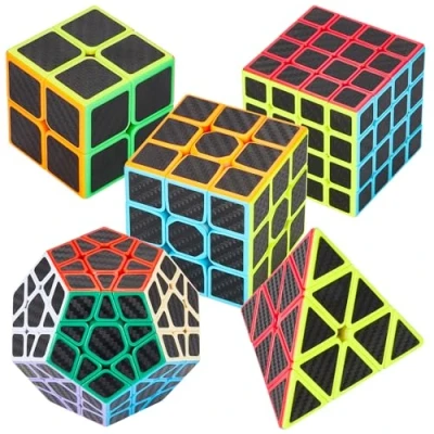Image de Coolzon Speed Cube Ensemble Pyraminx + Megaminx 2x2x2 3x3x3 4x4x4 5 Pack dans Boîte Cadeau Nouveau Cubo Autocollant de Carbone Fibre Ultra Rapide