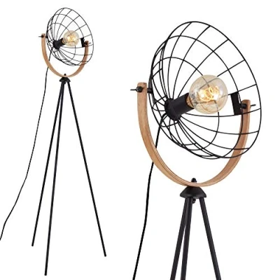 Image de BRILONER Leuchten Lampadaire, lampe sur pied, de studio rétro, vintage, 1x E27, max. 40 watts, incl. interrupteur câble, noir bois, 595x1490mm (lxh), 1385 015