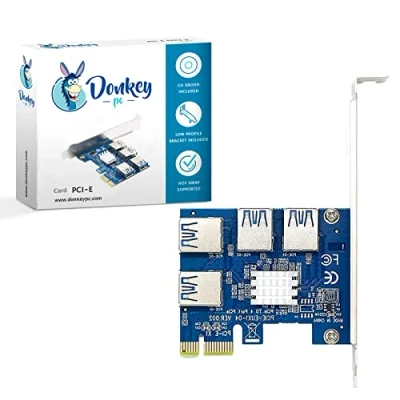 Image de Donkey pc PCI Express 16X Carte Riser Card, Multi Ports E 1X vers 4 USB 3.0 Bitcoin GPU Riser, Adaptateur de rehausseurs PCIe