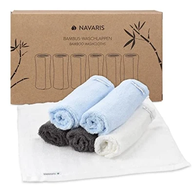 Image de Navaris 6X Serviette pour Visage Lingette Douce Lavable Bébé et Peaux Sensibles en Viscose Dérivée du Bambou 100% Naturel Hypoallergénique Réutilisable